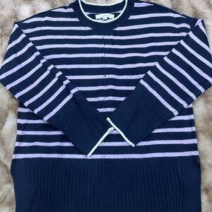 LOFT Striped Navy and Lavender Crewneck Sweater
